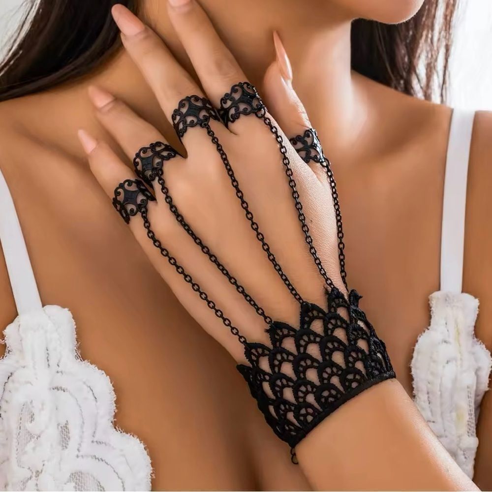OPEN 5‎ FINGER RING WITH LACE BRACELET - Picture 2 of 4